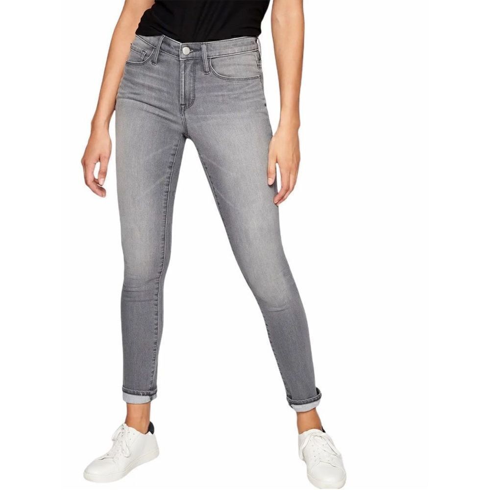 Athleta Sculptek Skinny Crop Jean frayed ankles Granite Wash Light Gray Mid Rise